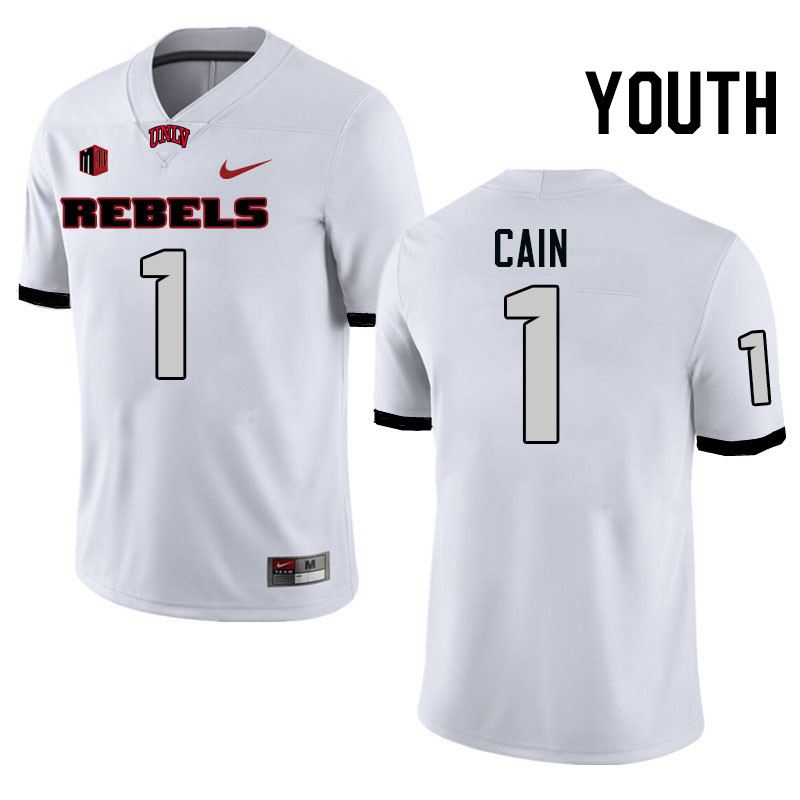 Youth #1 Casey Cain UNLV Rebels College Football Jerseys Stitched-White